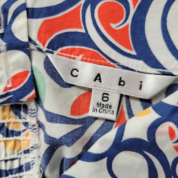 CAbi Sz 6 Cotton Pleated Smocked Back Multicolor Tank Top Peplum Blouse - Picture 10 of 13